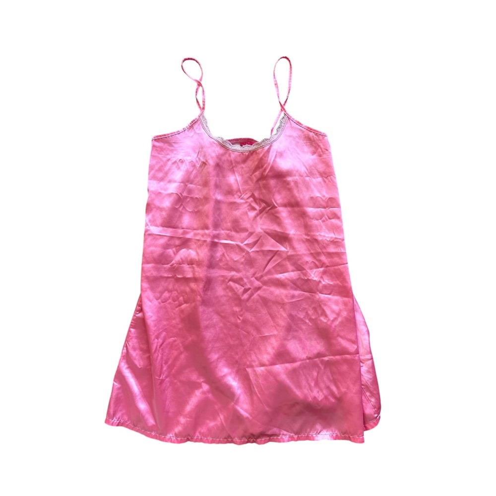 Amatista Mujer Real Pink Satin Lace Trim Nightgown Chemise Sleepwear Large‎